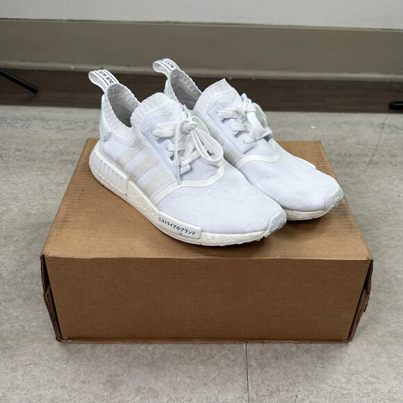 Vintage Y2K Adidas NMD R1 Low Top Shoes Mens 10 Triple White Primeknit Japan - Picture 1 of 8
